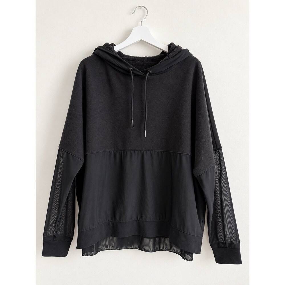 Alo Yoga Women’s Black Mixed Media Oversized Hoodie Sheer Panel Pullover M L